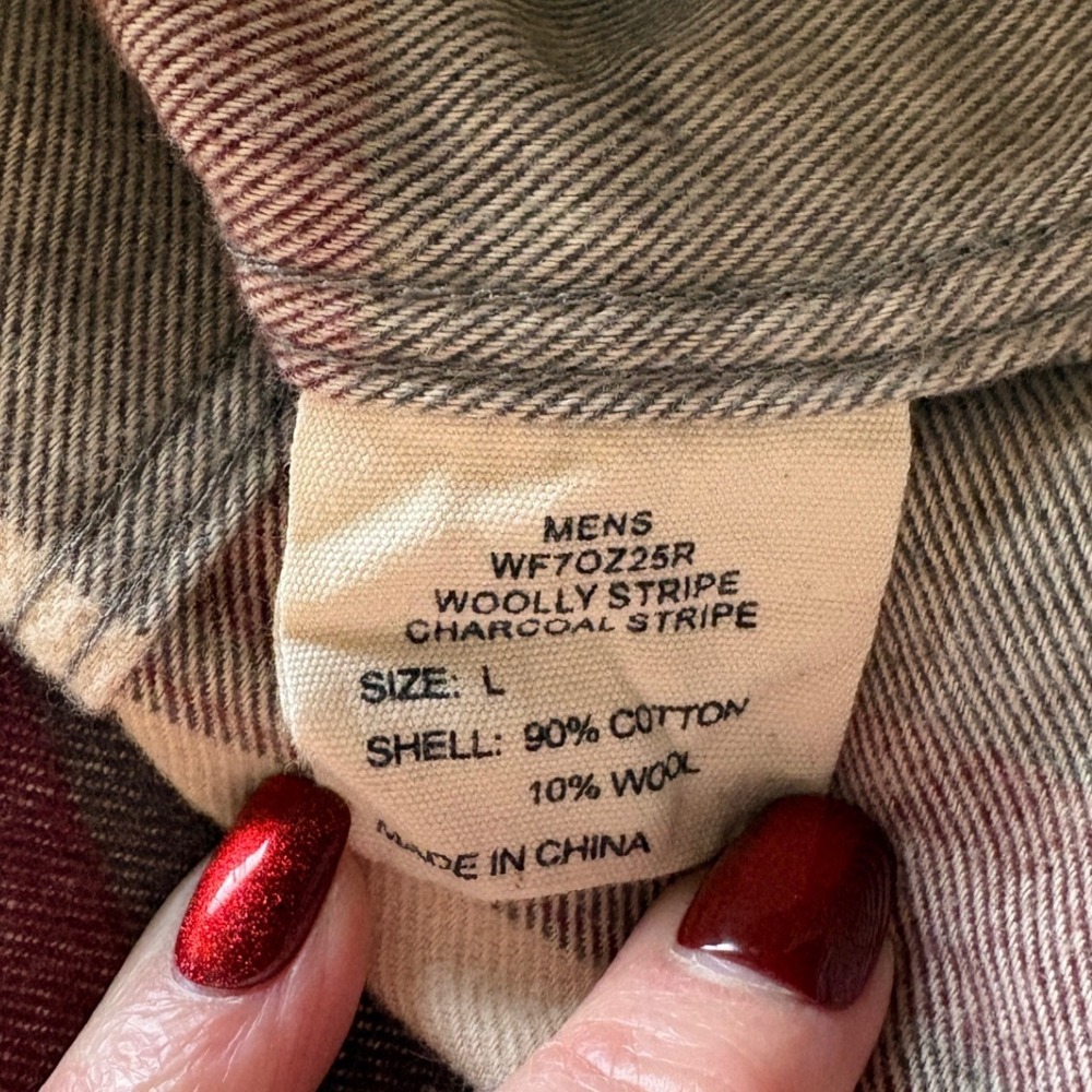 Woolly Dry Goods Charcoal & Burgundy Striped Flannel Shirt, Large Cabincore - Picture 6 of 7